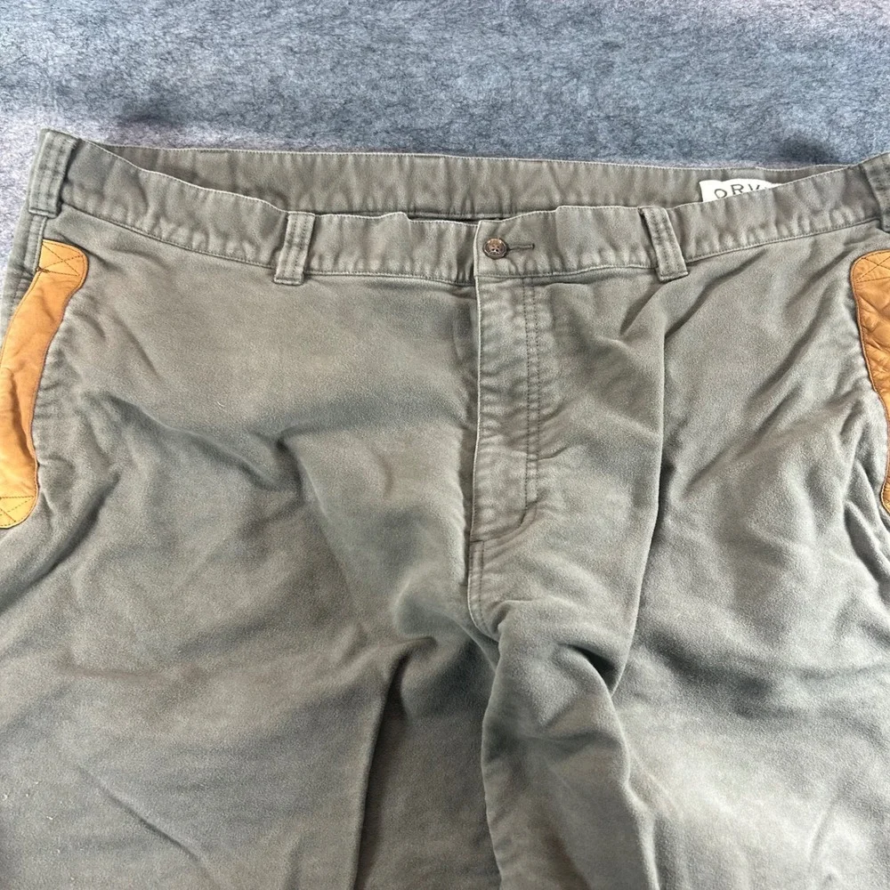 Orvis Field Pants Mens 46 Olive Green Quilted Leather Trim Moleskin Cotton
